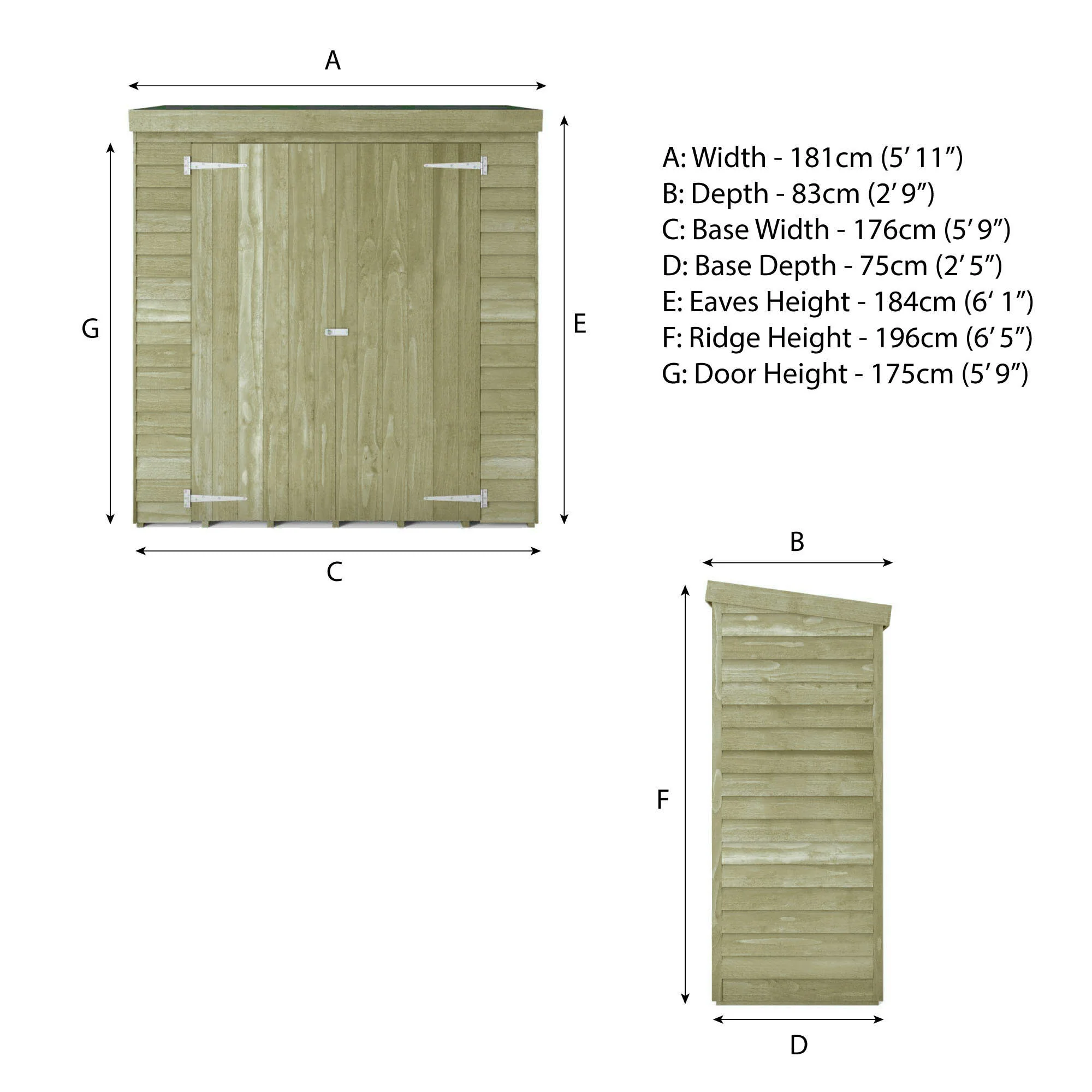 6 x 2'6 Value Overlap Double Door Pent Storage Shed - Image 9